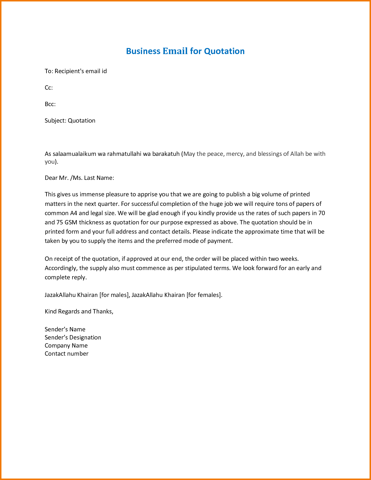 Sample Email Letter Format