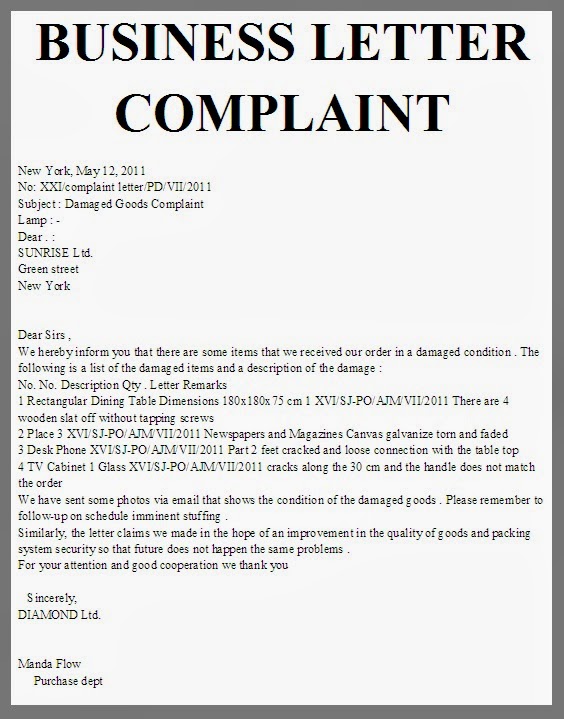 Business Letter Of Complaint Scrumps 1048