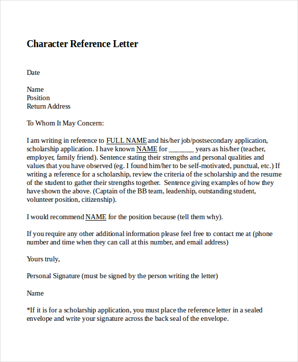 Sample Character Reference Letter