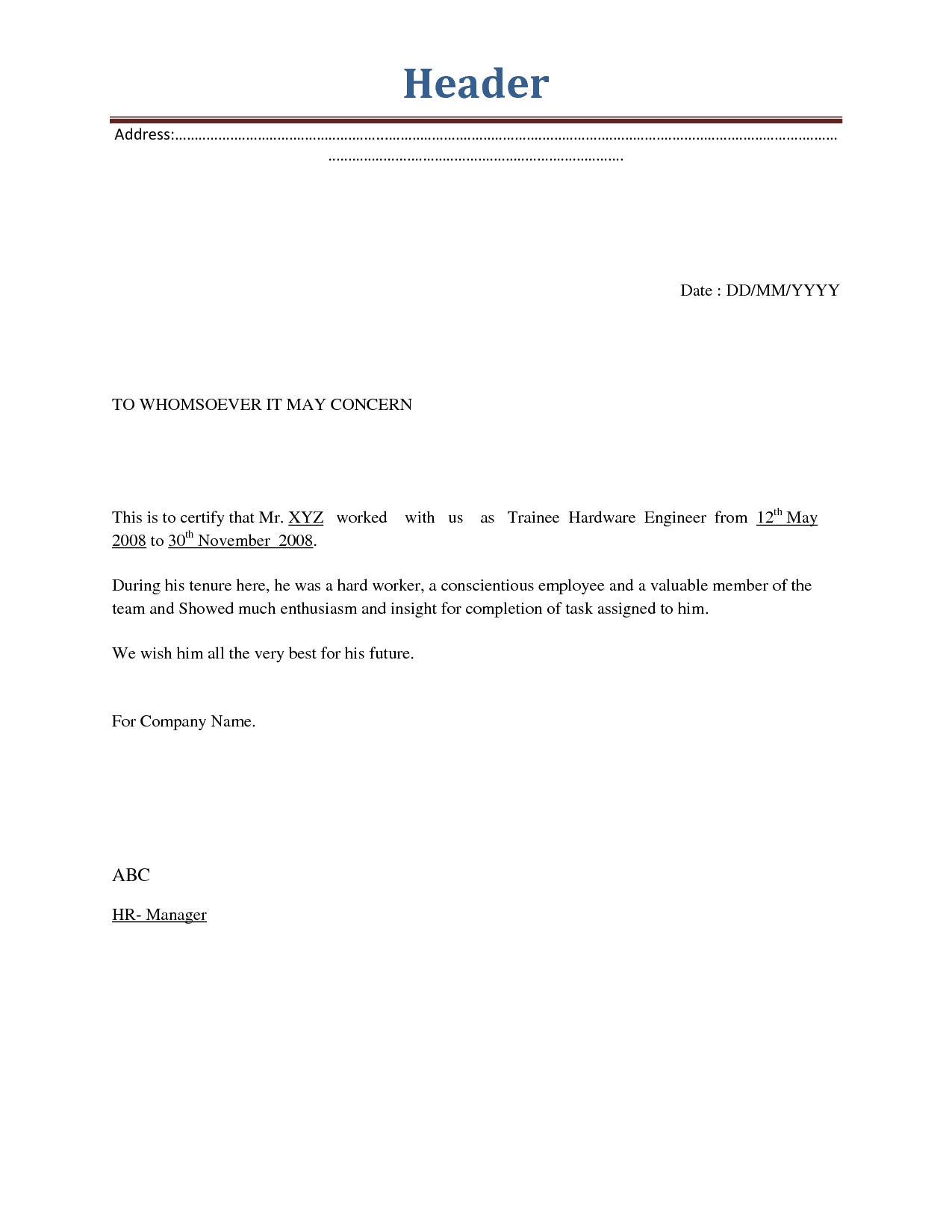 Termination Of Employment Letter Template Pdf