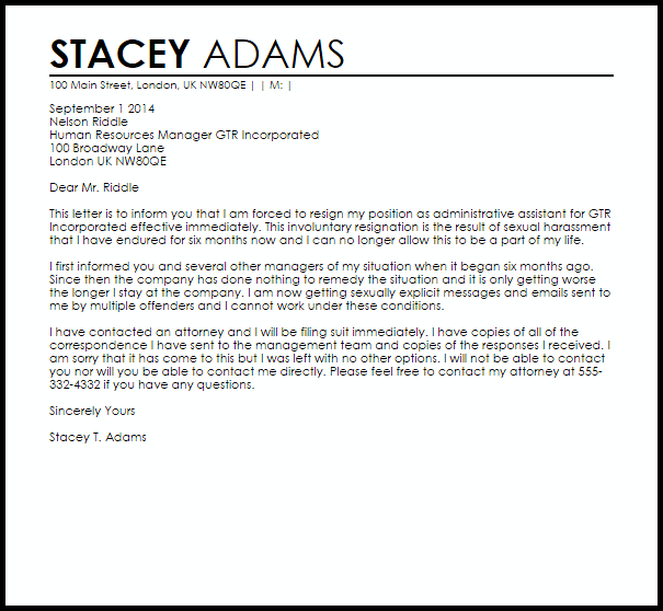 Forced Resignation Letter Sample | scrumps