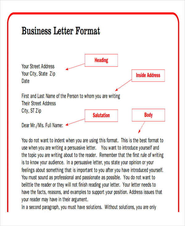 Sample Business Letter Format | 75+ Free Letter Templates | RG