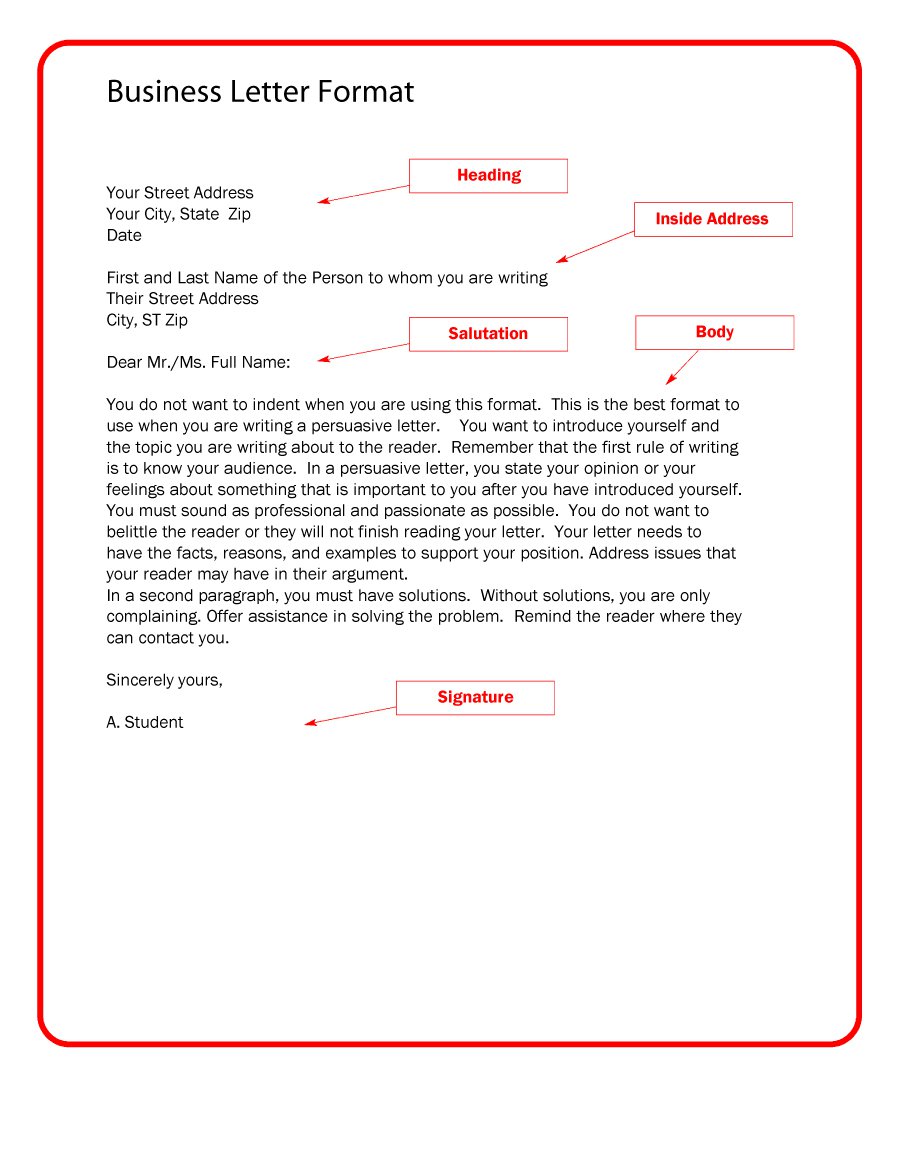 Printable Sample Proper Business Letter Format Form | Real Estate 