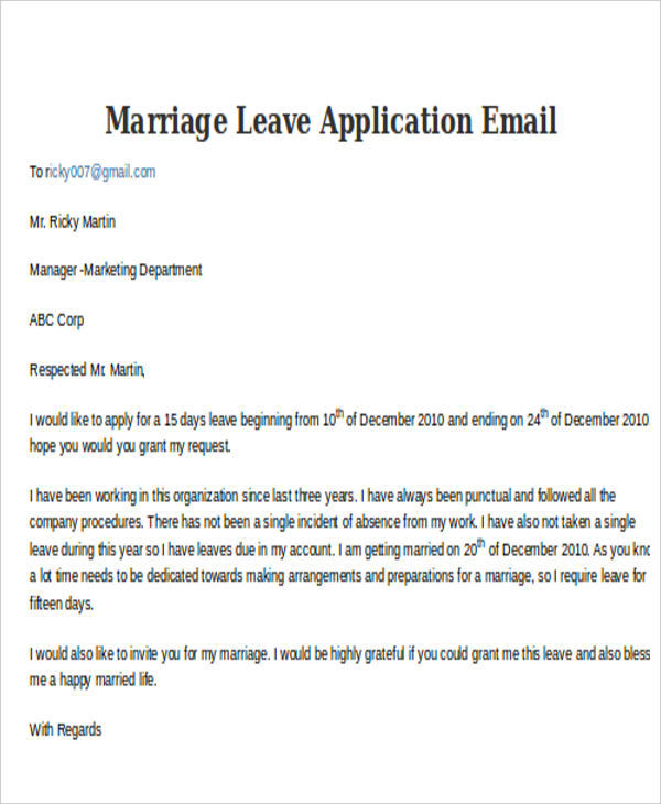 4+ Leave Application Email Examples & Samples PDF, DOC