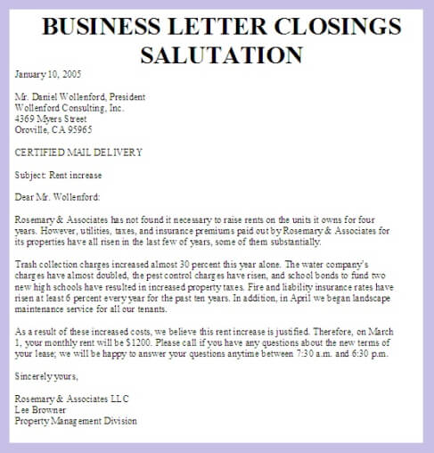 Business Letter Closing Salutation Examples