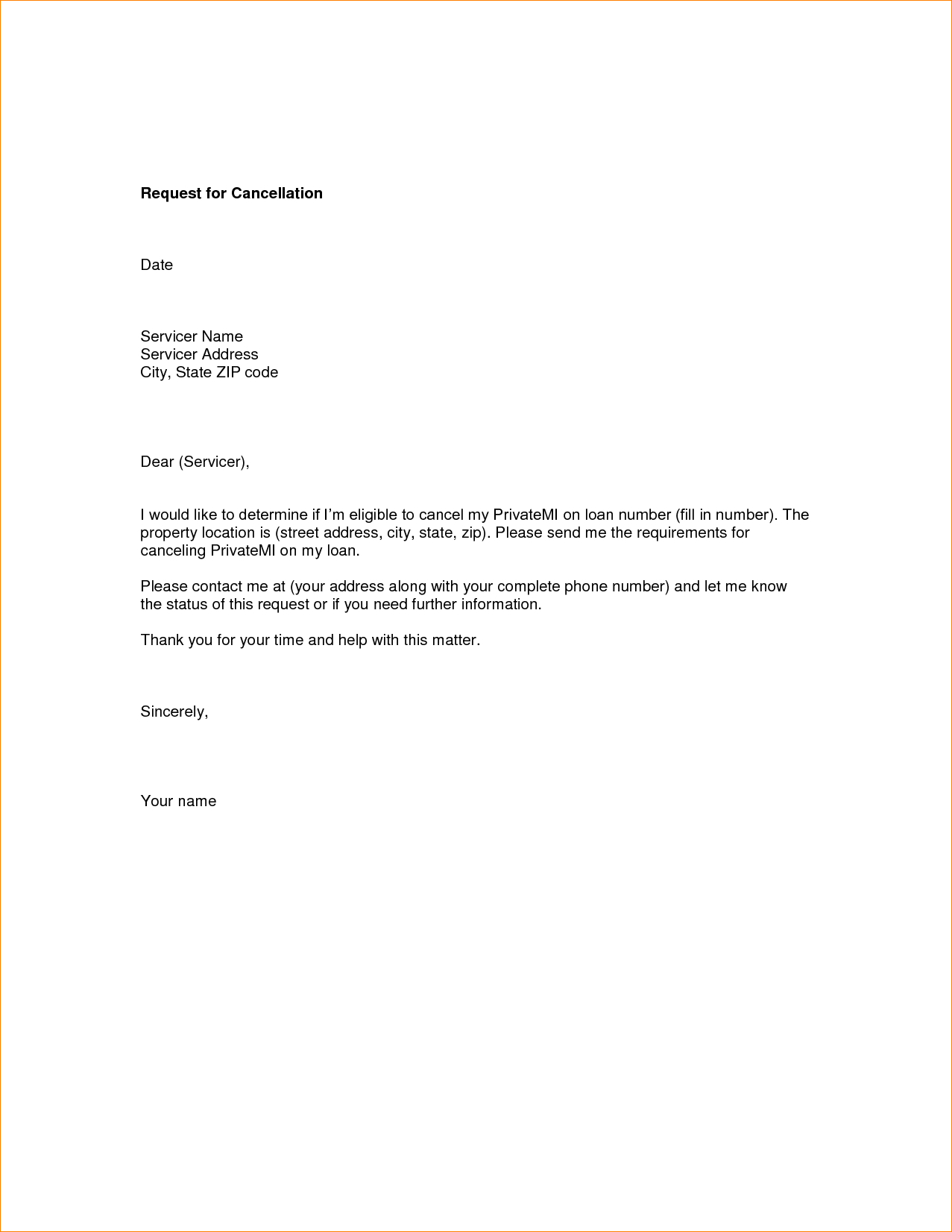 Service Cancellation Letter Template