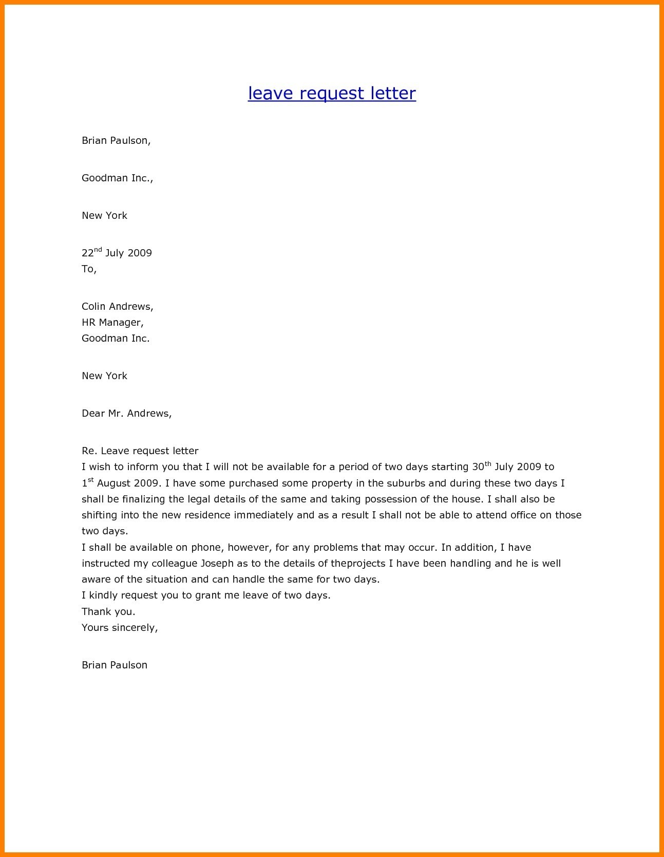 Maternity Leave Request Letter Sample - experience