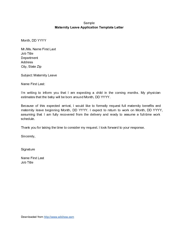 Example Letter To Request Maternity Leave Fresh Application For 