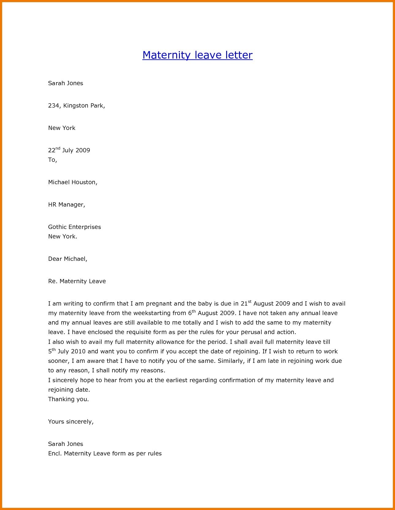 Application Letter Format For Maternity Leave Mail For Maternity Leave