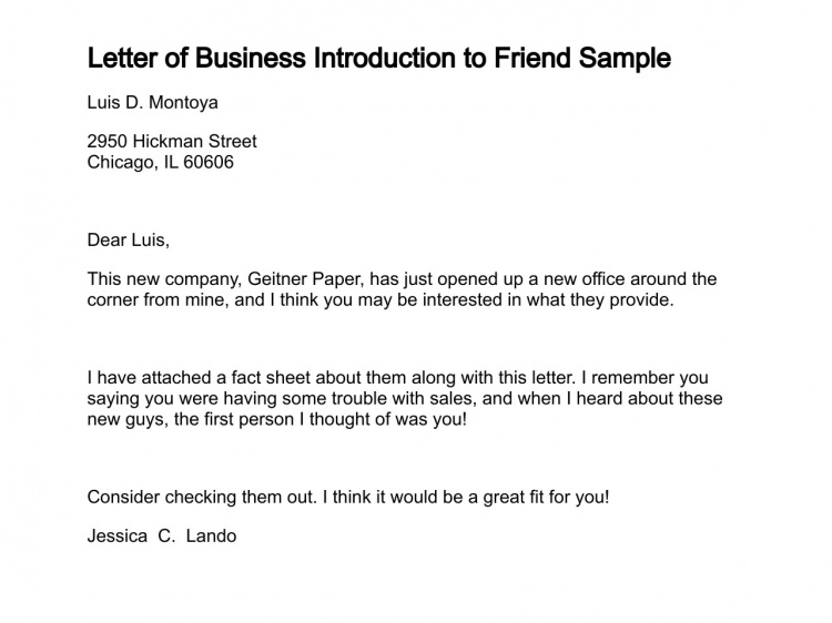 Presentation letters for business letter of introduction friend 