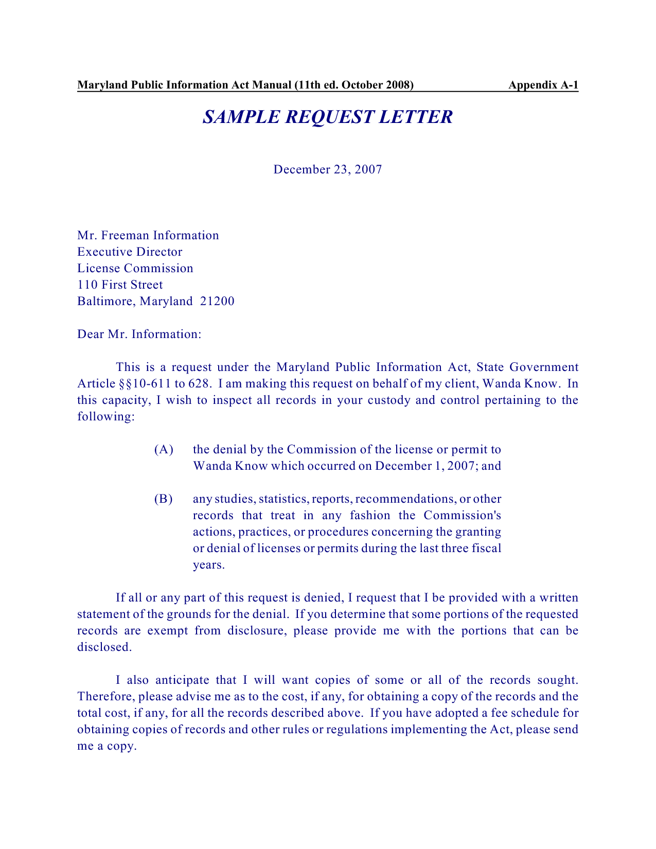 Formal Letter Format Requesting Information