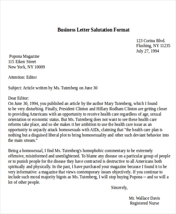 5 Sample Business Letter Salutations | Sample Templates With 