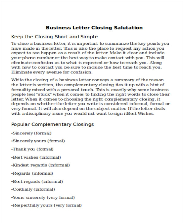 Business Letter Ending Salutation