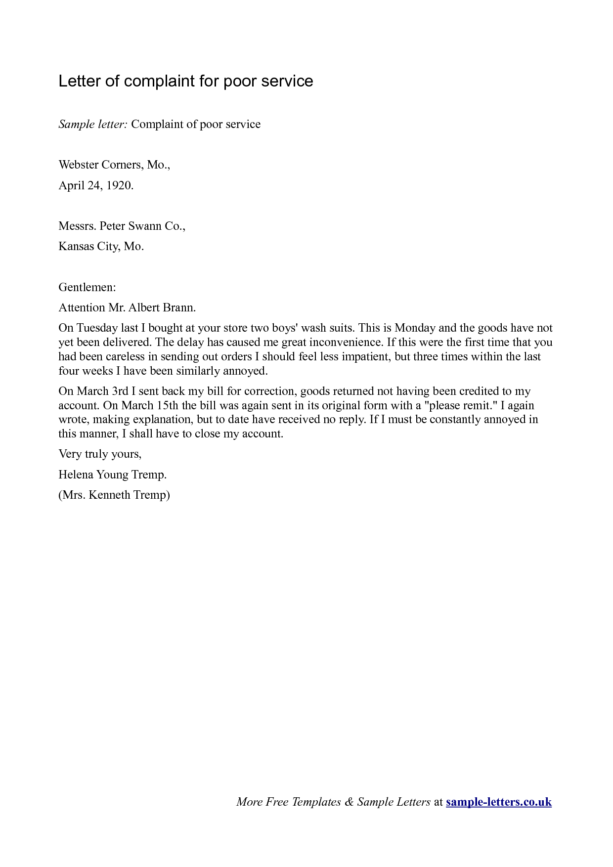 Sample Complaint Letter For Bad Service scrumps