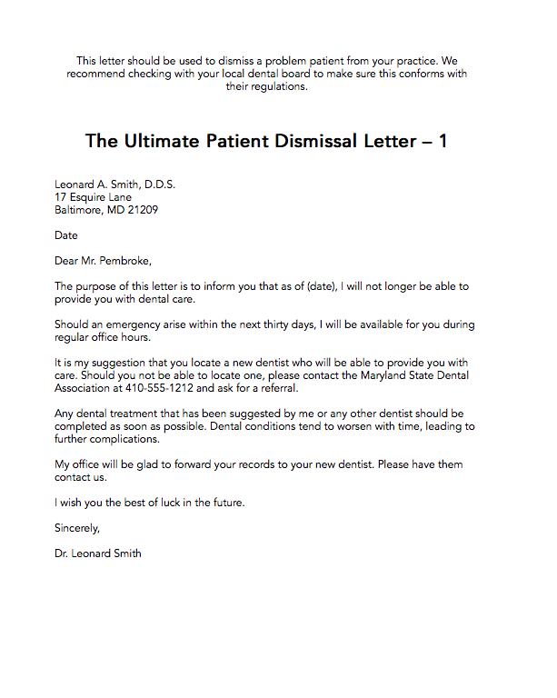 The Ultimate Patient Dismissal Letter 1 The Madow Brothers