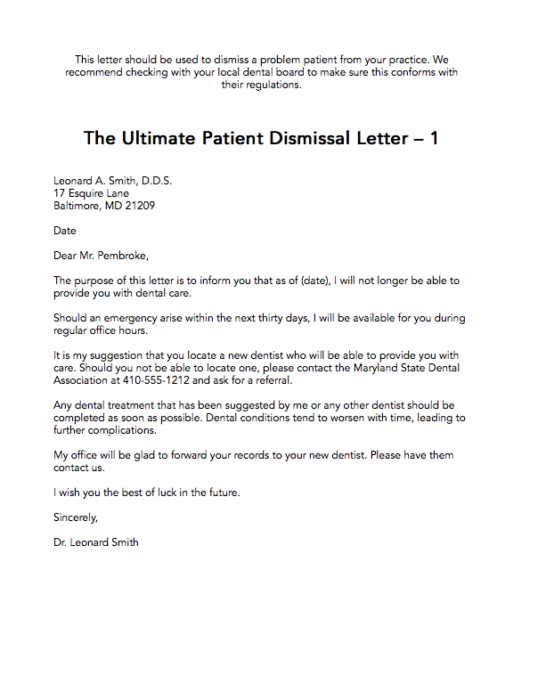 Letter Of Dismissal Example