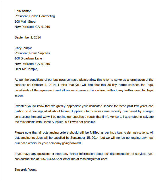 Sample Letter Of Termination Of Service Provider Scrumps