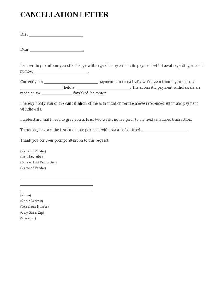 cancellation letter format Cancellation letter canceling letters gym