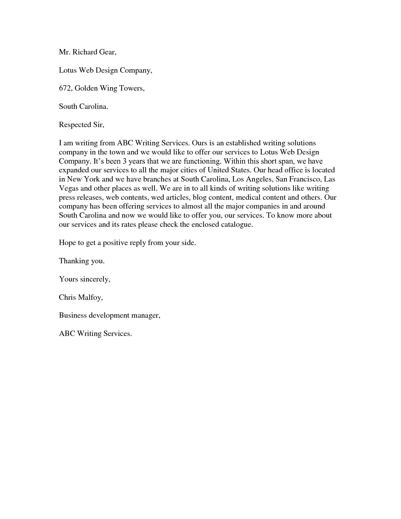 Uncategorized. 8 Letter To Offer Services To A Company: Letter To 