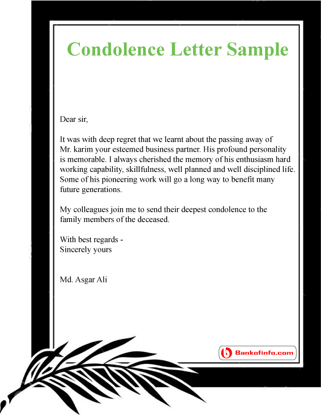 Condolence letter sample Bank of Information