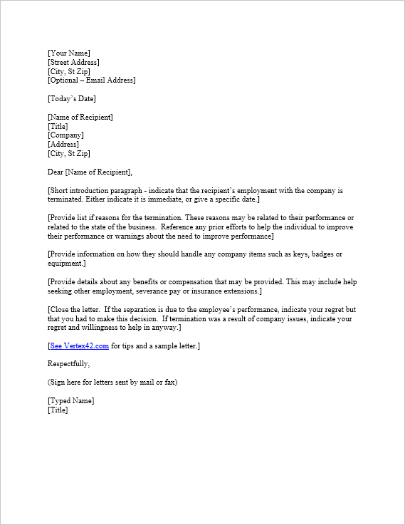 Free Termination Letter Template | Sample Letter of Termination