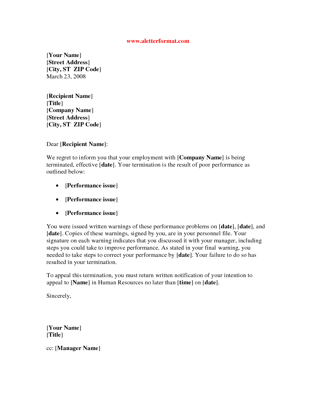 Termination Letter Poor Performance | scrumps