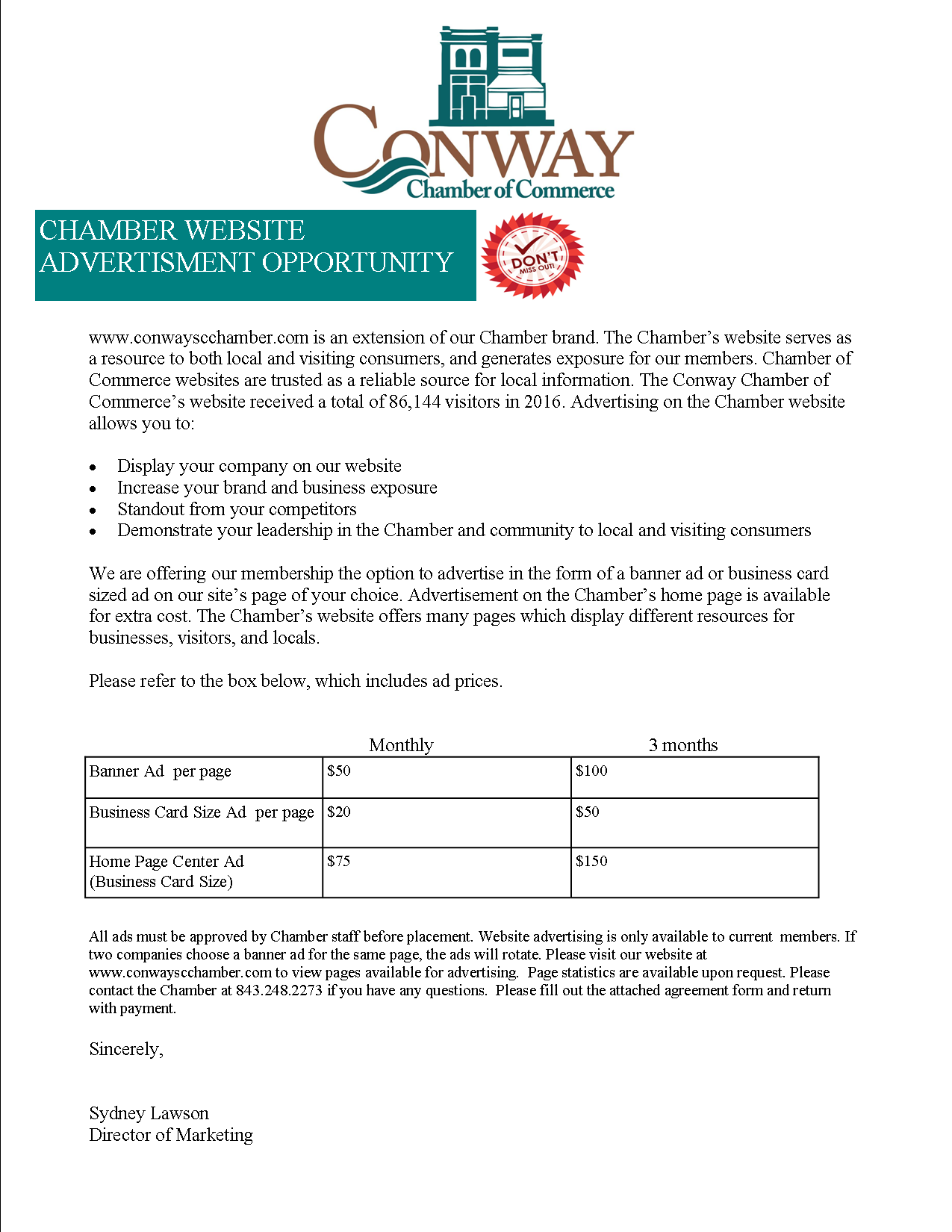 website advertisement letter | Conway Chamber of Commerce