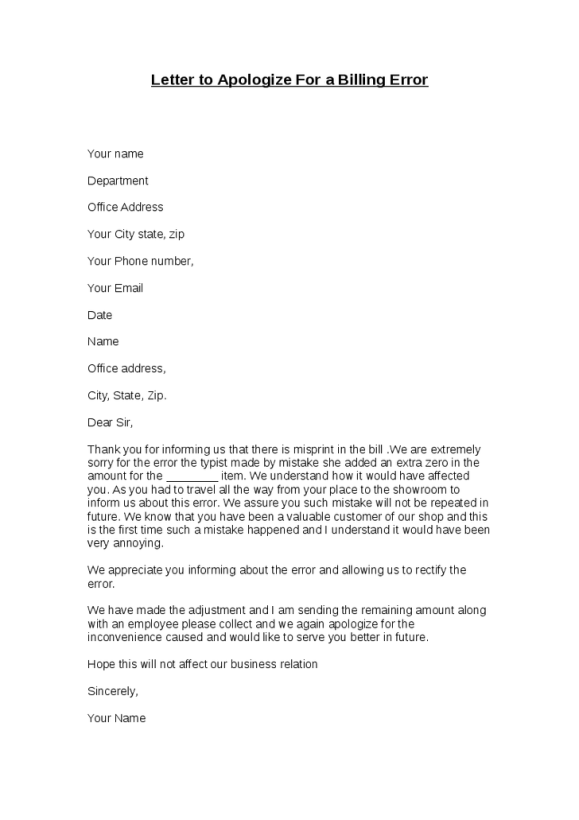 Clever Apology Letter To Customer Due To Billing Error : Vatansun