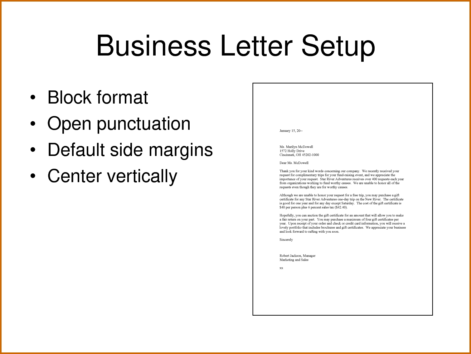 How do you set up a business letter cover page setup intended for 
