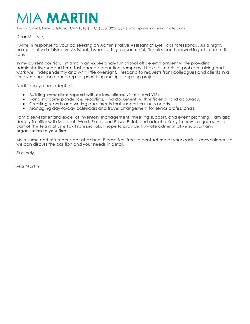 Cover Letter For Administrative Assistant Template Cover Letter 