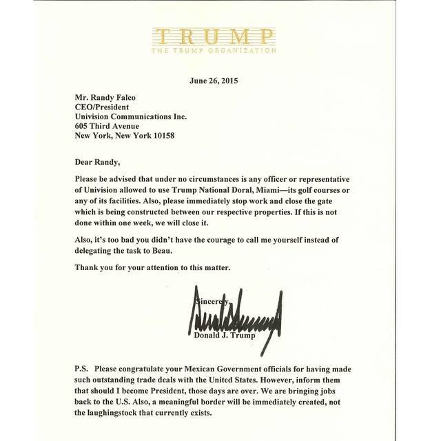 Donald Trump's Letter to Univision | Donald Trump | Know Your Meme