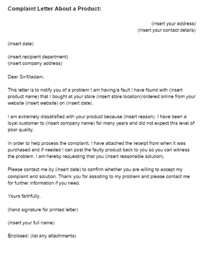 Complaint Letter About a Product Example | Just Letter Templates