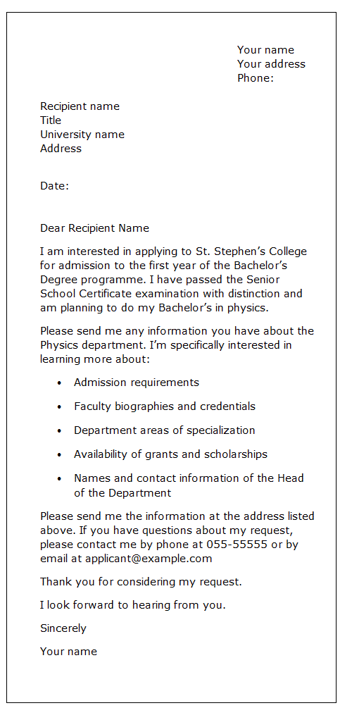 Sample request letter asking for course information