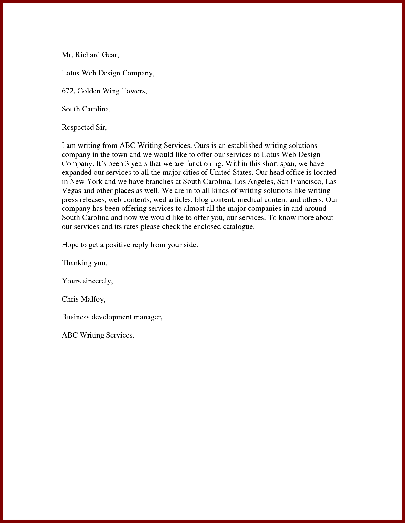 Email Contract Template With 15 Sample Proposal Letter To Offer 