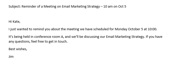 Gentle reminder email subject friendly of a meeting simple 
