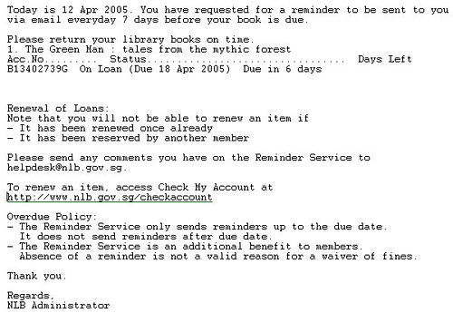 NLB Email Reminder Notice | Screen shot of NLB email reminde… | Flickr