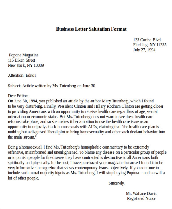 Salutation In A Business Letter Letters Font
