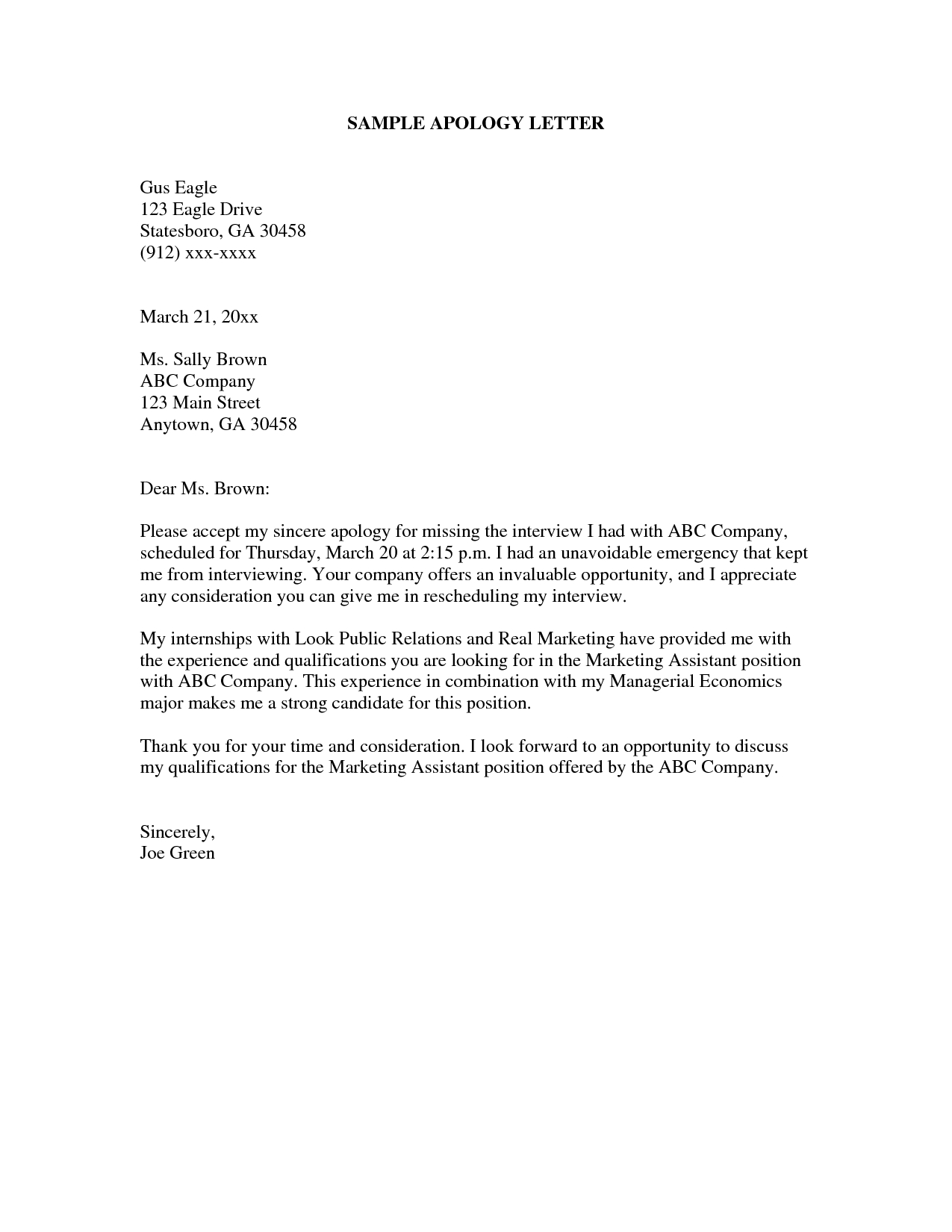 Format Of Apologize Letter Best Professional Apology Free Sample 