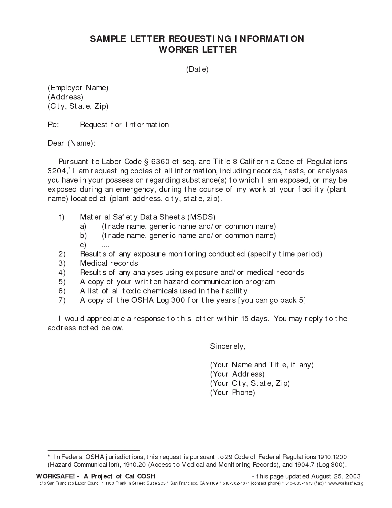 information request letter example sample template
