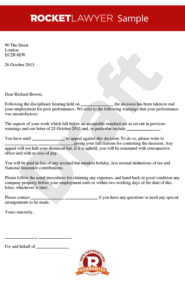 sample employee termination letter due to poor performance Romeo 