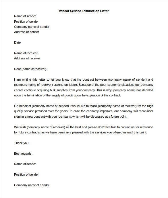 Free Download Business Vendor Service Contract Termination Letter 